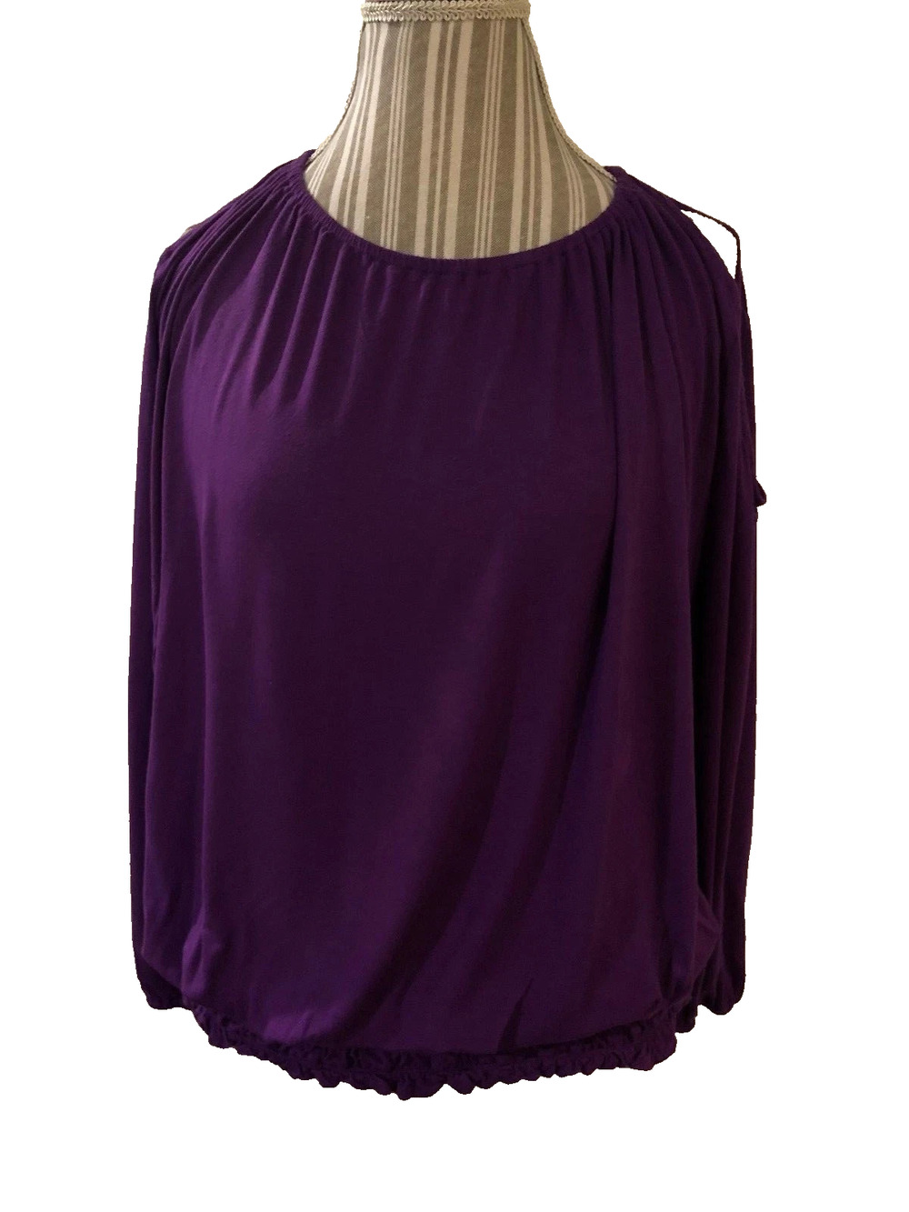 NWT INC INTERNATIONAL CONCEPT VIVID PURPLE COLD SHOULDER ELASTIC WAIST TOP LARGE